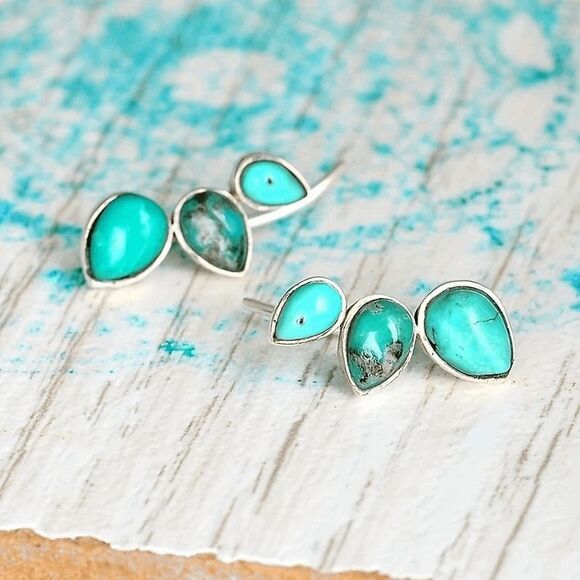 Boho Turquoise Waterdrop Ear Climber Crawler Earrings - Picture 1 of 9